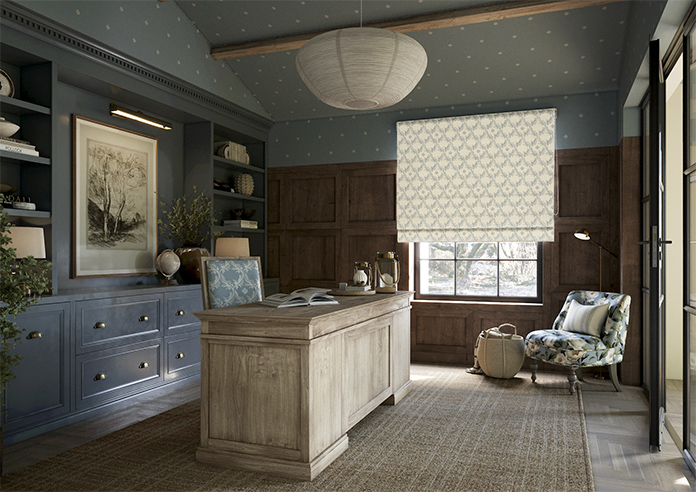 Trellis Prints, Vine and Bloom Romsey Raffs Blue - Roman Blind - Image 6